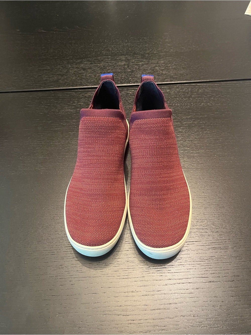 Rothy's Slip-On Ankle Sneakers in Burgundy and Cream